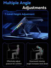 Llano V22 Laptop Cooler USB Charging With RGB Light For 13.3-17.3 Inch Gaming Laptop Laptops 7-Height Adjustable Laptop Cooling Stand Rapid Cooling