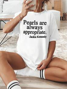 Pearls Always Appropriate  Ladies Casual  Round Neck Short Sleeve T-Shirt - White - View 1