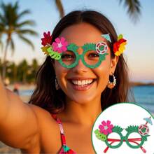 1pc Hawaiian Decorative Sunglasses, Flower & Flamingo Patterned Party Costume, Photo Prop Funny Eyeglasses