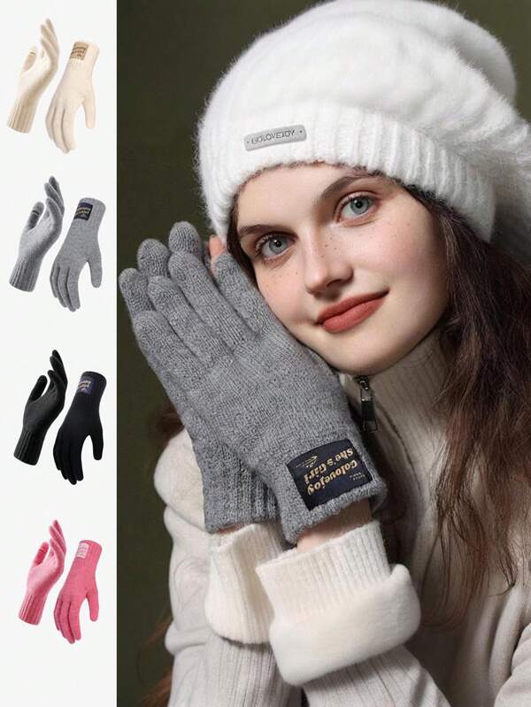 1 Pair New Autumn/Winter Knitted Gloves For Women, Outdoor Thickened Warm Touchscreen Mittens, Cycling Gloves