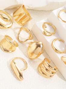 Set de 14/3 piezas de anillos elegantes y retro con textura asimétrica, efecto geométrico y líquido, de banda gruesa y diseño minimalista de metal, adecuados para fiestas, vacaciones, citas, regalos y uso diario