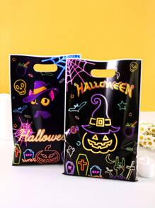 10/20/50pcs Fluorescent Halloween Gift Bags With Handle - Glow-In-The-Dark Cat & Pumpkin Pattern Party Favors For Happy Halloween Decorations 2025, Edgy Gothic Decor & Bulk Trick Or Treat Packaging