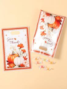 10/25/50pcs Autumn Pumpkin Flowers Style Gift Handbags, Thanksgiving Party Treat Gift Packaging Bag, Small Thank You Plastic Gift Bag, Happy Thanksgiving Day Party Decoration Supplies, Home Decor, Table Decor, Thanksgiving Party Supplies, Autumn Harvest Holiday Event Party Gift Packing Supplies, Fall Decor, Autumn Thanksgiving Party Gifts Favors Decor Packages