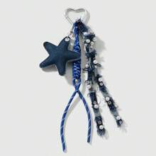 1pc Vintage Chic & Fashionable Multi-Color Faux Pearl Rhinestone Denim Star & Heart Shape DIY Keychain & Bag Accessory Suitable For Women Daily Wear Or Holiday Gift - Multicolor - View 13