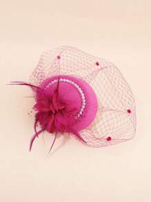 1pc Kids' Tulle Pearl Flower Fascinator Hat, Suitable For Girls' Daily Outfit, Photo Shoot