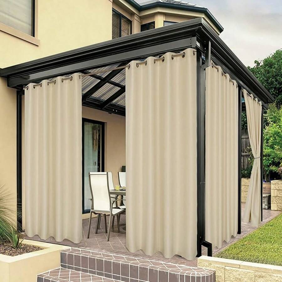 2025Hot-BONZER Waterproof Outdoor Curtains Patio, Premium Thick Privacy Weatherproof Grommet Outside Curtains Porch, Pergola, Cabana, 1 Panel, 54W X 84L Inch, - Cream - 查看 1