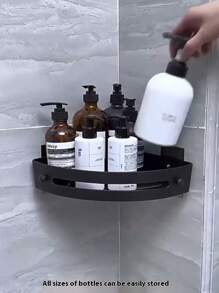 Corner Shower Caddy, Adhesive Shower Shelf Without Drilling, No Drill Bathroom Triangular Storage Rack, Wall-Mounted With 2 Hooks Back To School