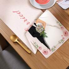 1 pièce Chemin de table de mariage rose personnalisé, déco de table imprimée respirante en lin monoface, convient pour buffet, fête, vacances, dîner, pique-nique, camping, décoration de table, taille 183*33cm