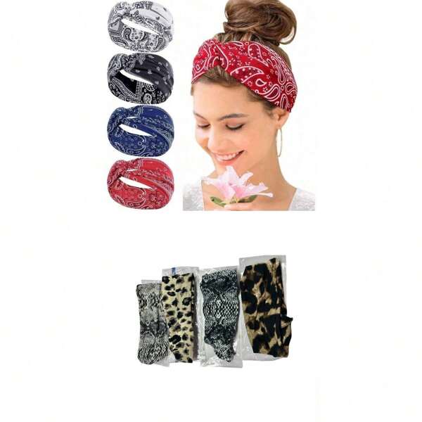 1/4 Packs Boho Headbands For Women - Soft Cotton Stretchy Turban With Floral Accents, Yoga & Fitness Hairbands For Sports, Daily Use & Workout Accessories