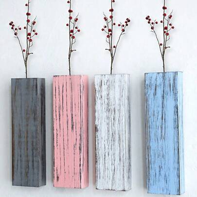 1 件波西米亚风格木质壁挂式植物架 - 现代农舍装饰悬挂花瓶，非常适合客厅、卧室、餐厅和浴室，花瓶家居装饰，木质口袋壁挂花瓶，用于干花和人造绿植 - 无羽毛，通用场合，适用于著名酒店，室内装饰