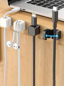 1/6pcs Cable Organizer Holder, Magnetic Desktop Cable Clip Management, Hidden Phone Charger Line Stand For Bedside Table, Kitchen, Office, Multi-Functional PP Desktop And Car Cable Management, No-Drill Adhesive Wire Fastener, Fashionable Electronic Accessory Bundling Management, Suitable For Electronics And Portable Chargers