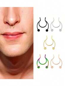 1/3/5 szt. Fałszywy kolczyk do nosa Piercing Mężczyźni Kobiety Moda 14K Złoty Kształt D Punk Nie Piercing Klips do nosa Stal nierdzewna Perforacja przegrody Odpowiedni dla nastolatków Biżuteria do ciała