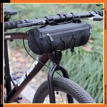 Adjustable Bike Handlebar Bag - Black, Multi-Compartment, Portable Front Frame Tube Bag For Cycling Essentials, Handlebar Mounted Bag, Smooth Cylindrical Design, Elastic Fixing System, Bicycle Bag