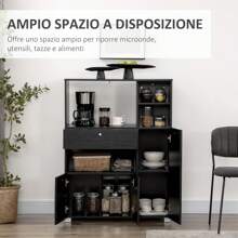 Credenza da cucina per microonde e forno, mobile da cucina con ante, ripiani e cassetto, mobile dispensa moderno in truciolato per soggiorno, 90 x 40 x 120 cm, nero