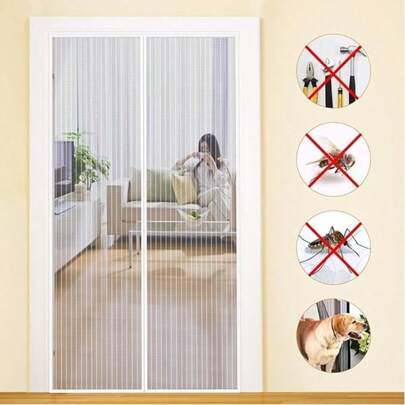 Magnetic Window Door Mosquito Net Heavy Duty Mesh Automatic Closure Mosquito Net Entrance Door Curtain Fly Screen For Door With Adhesive Tape, White [Home Relaxation] Magnetic Mesh Door Curtain With Automatic Closing Feature – Easy No-Drill Installation, Stylish Striped Design, Ideal For Outdoor And Balcony Doors, Includes Multiple Components, Washable Magentic Fly Screen Frame For Automatic Closing Window Screens