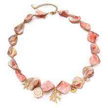 1pc Pink Shell & Coral Stainless Steel Necklace, Beach Vacation Style For Women, Suitable For Daily Wear