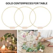8pcs Golden Metal Floral Wreath Centerpieces Set, Include 4/5pcs Wooden Stands And 4/5pcs Golden Metal Floral Hoop Centerpieces - Perfect For Wedding Decor, Home Decor, Room Decor, Birthday Decorations And Party Supplies