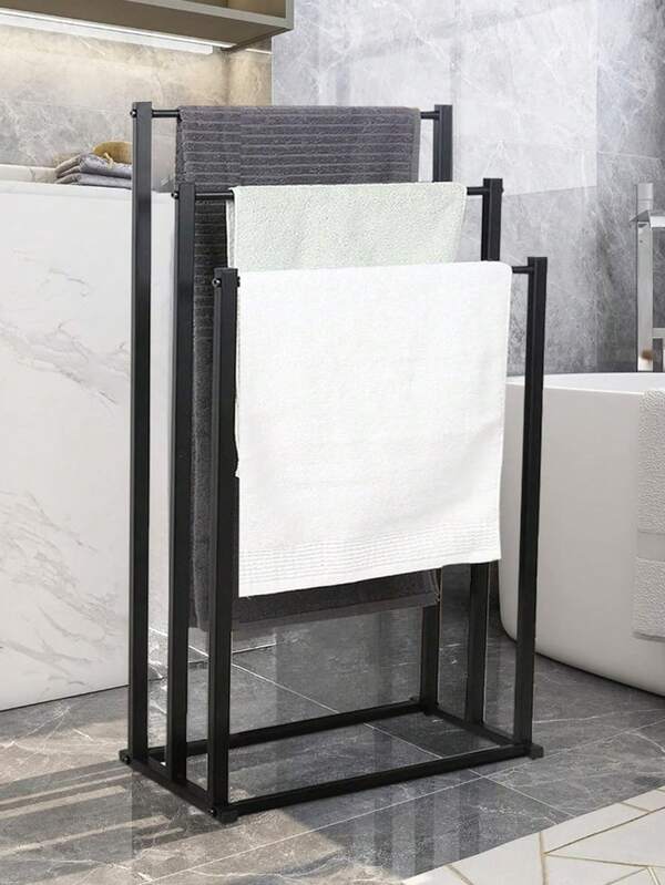 1pc 3-Tier Large Capacity Freestanding Metal Folding Towel Rack, Anti-Rust Coating Metal Ladder Towel Holder, Drying Stand, Bathroom Bath Organizer Rack For Space Saving