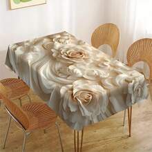 1pc Elegant White Rose Polyester Tablecloth - Modern Art Design, Suitable For Restaurant Decor, Wedding, Picnic, Camping And Birthday Party, Wedding Tablescape, Refined Tabletop Setting, Woven, Polyester Fabric, Rectangle, Wedding Table Decor | Elegant Tabletop Decor | Tablecloth - Black - View 5