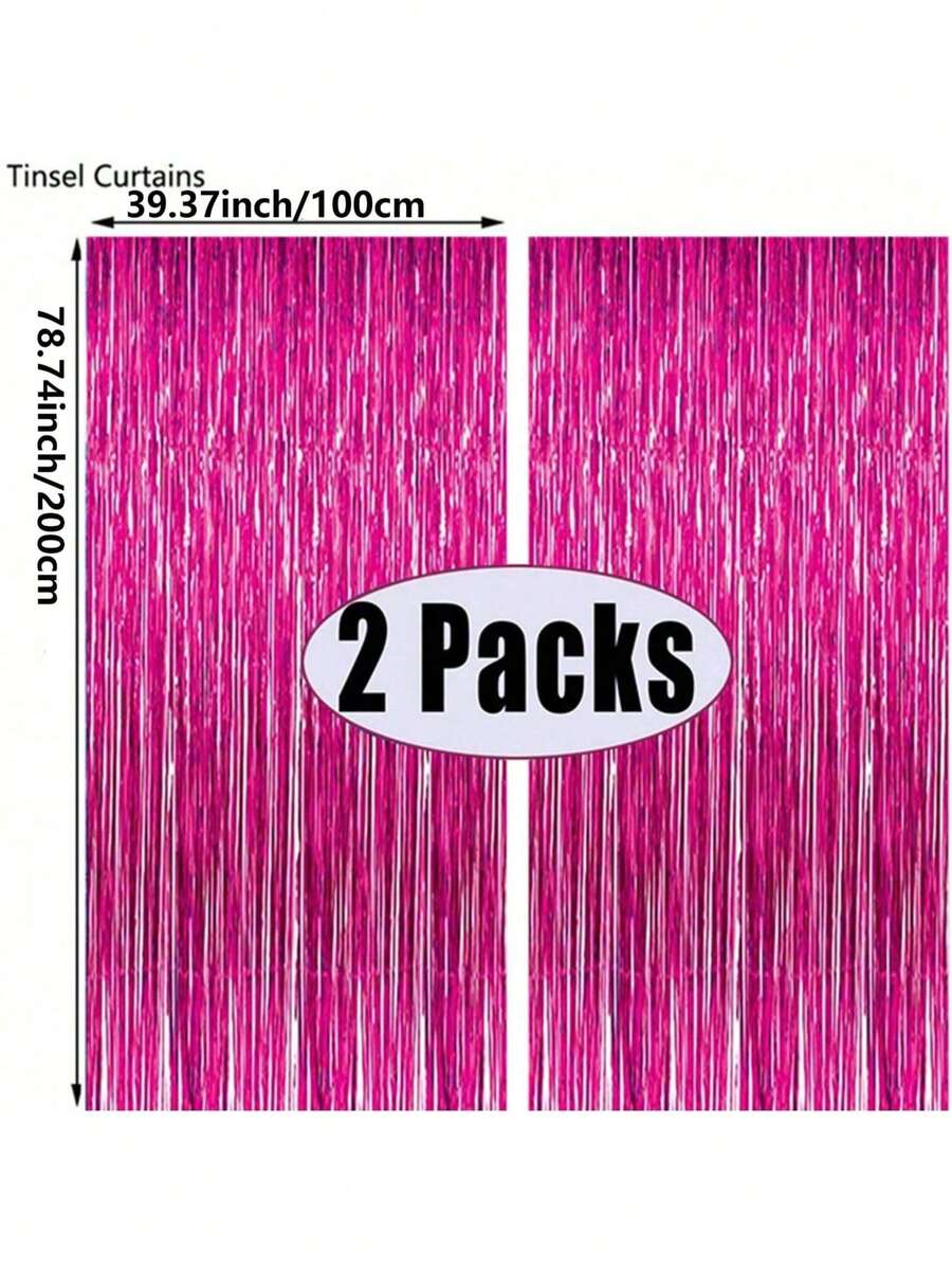 Set 2/5 Buah Tirai Jendela Rumbai Foil Metalik Fuchsia, Dekorasi Pesta untuk Ulang Tahun, Pernikahan, Hadiah - Hot Pink - View 1