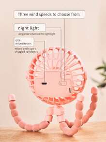 1 pieza Ventilador de mano portátil recargable por USB - Ventilador mini plegable con 3 velocidades ajustables y luz LED para acampar, viajar y uso en la oficina