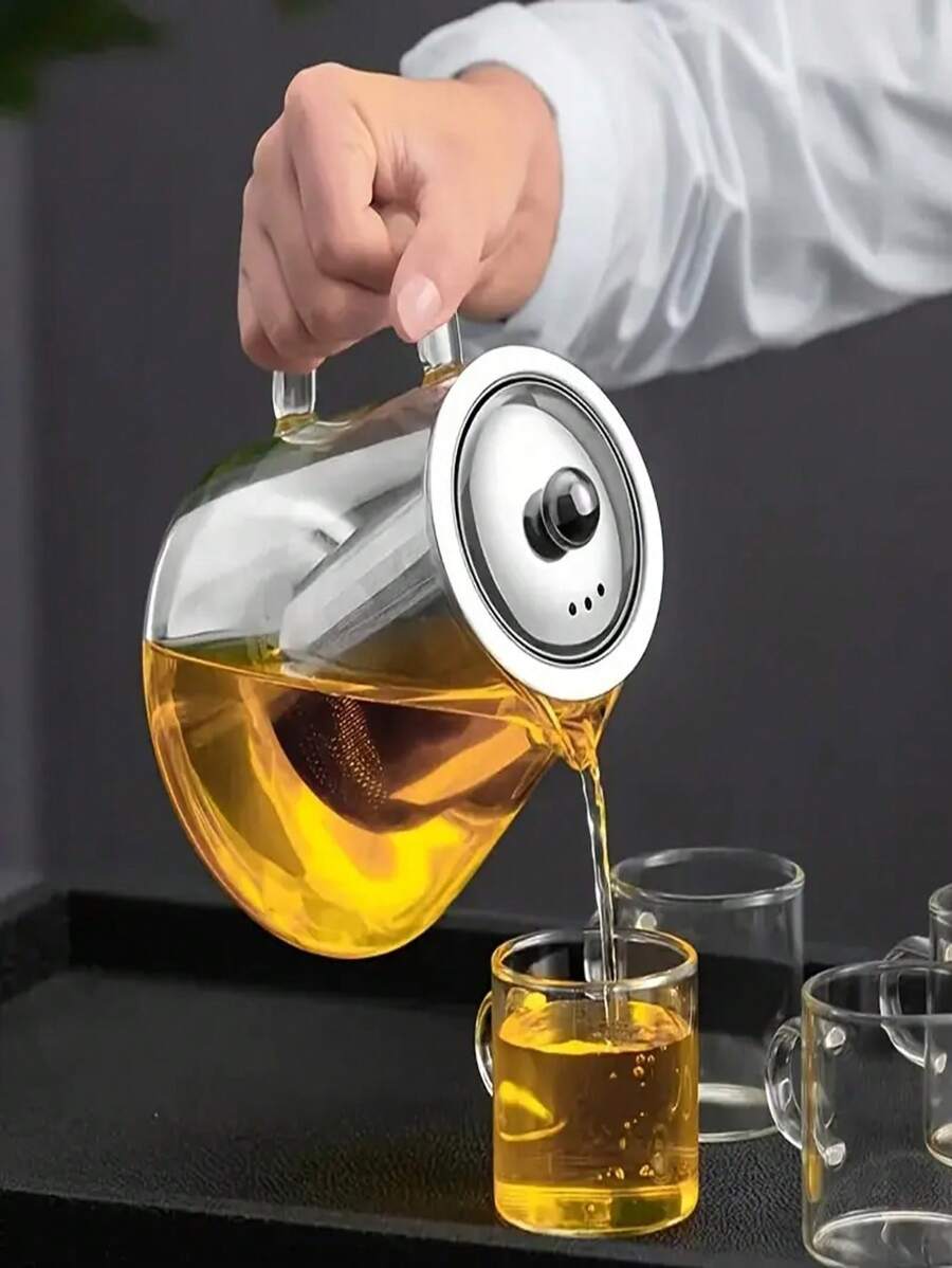 Théière en verre de 18 onces (environ 527,3 grammes), théière transparente en borosilicate, équipée d'un infuseur amovible en acier inoxydable 18/8, théière à fleurs et à feuilles dispersées, convient pour le camping et les voyages (550 millilitres)