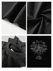 Stylish Heavy Cotton Men's TShirt 220gsm Pure Cotton With Unique Star & Floral Distressed Design Ideal Gift For Father's Day Perfect For Casual Wear Suitable For Men Aged 2555. - 黑色 - 查看 4