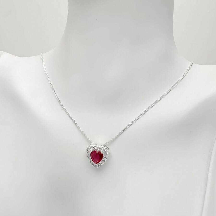 Fashion Women's Necklace With Colorful Heart Pendant And 925 Silver Plated - Rojo - Ver 1