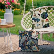 2pcs Outdoor Decoration Pillowcase, Bird And Lotus Waterproof Bench, Balcony Throw Pillowcase, Square, Personalized Wedding Birthday Gift, Beach Sofa, Garden Decoration, Single Side, No Pillow Core