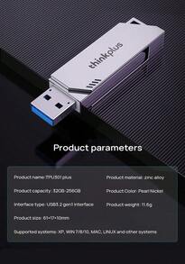 Lenovo TPU301Plus USB Flash Drive: Type-C/USB3.2 Dual-Mode Direct Connection, Instant Cross-Platform Transfer For Apple And Android Phones/Tablets/PCs, Shockproof And Dustproof Metal Body, Business And Office Portable Hard Drive Companion - Pearl Nickel - View 5
