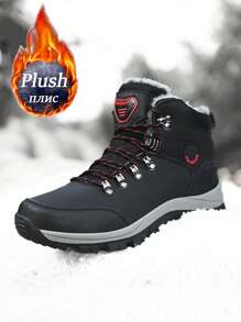 Unisex Hiking Boots, Outdoor Sports Warm High-Top Shoes For Autumn/Winter, PU Waterproof Snowboots, Trekking Boots, Outdoor Camping Hiking Shoes, Anti-Slip Durable, Black/Grey Lace-Up Snow Boots, Size 36-48