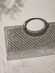 New Arrival Shiny Clutch Bag Small Square Purse For Women Evening Party Bridal Crossbody Bag With Full Rhinestones Winter Gifts - Silver - View 3