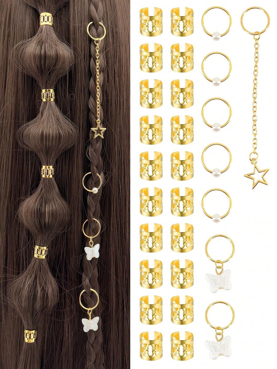 28 buah Aksesori Rambut Kepang, Dekorasi Rambut, Perhiasan Rambut Gimbal, Cincin Rambut Kepang, Dekorasi Rambut Kepang, Aksesori Rambut Gimbal, Gaya Rambut