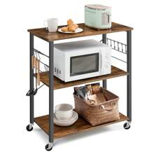 Kitchen Shelf On Wheels, Serving Trolley With 3 Shelves, 80x40x89cm