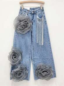 加大码多色简约欧根纱多层边缘缝制 3D 网眼花朵，DIY 儿童服装、连衣裙、婚纱配饰装饰 - 多色 - 查看 7