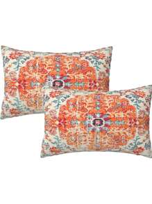 1/2/4pcs Bohemian Vintage Carpet Pattern Pillow Covers In Orange And Blue Design For Decorative Farmhouse, Couch, Garden (No Insert)
