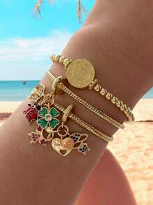 1 pieza Pulsera bohemia de estilo oceánico, creativa, de moda, de lujo elegante, de acero de titanio fino con forma de estrella de mar, delfín, concha, pez de cerámica y piedra natural irregular trenzada, como regalo para dama, hermana, pareja, para uso diario, citas, fiestas, vacaciones, verano, playa, de tamaño ajustable