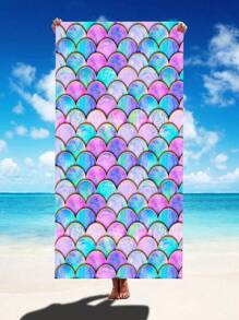 250gsm Ultra-Fine Fiber Quick-Drying Absorbent Colorful Mermaid Tail/Fish Scale Print 70*140cm Swimming Towel, Bath Towel, Beach Towel, Shawl, Seat Cushion, 1pc Or Oversized 90*180cm Bath Towel, Beach Towel, 1pc Summer Travel,Vacation Holiday Bathroom Decor Beach Essentials