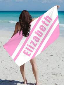 1 pièce Serviette de plage surdimensionnée en microfibre avec texte personnalisé, motif géométrique rayé minimaliste. Cadeau personnalisé pour les amis, les camarades de classe, la remise des diplômes. Couverture de plage/piscine/voyage , indispensable pour les vacances