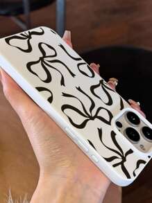 Funda de teléfono con lazo negro de moda y con diseño de crema, compatible con I X XR 11 12 13 14 15 16 Pro Max Pro Plus Series - Nuevo diseño