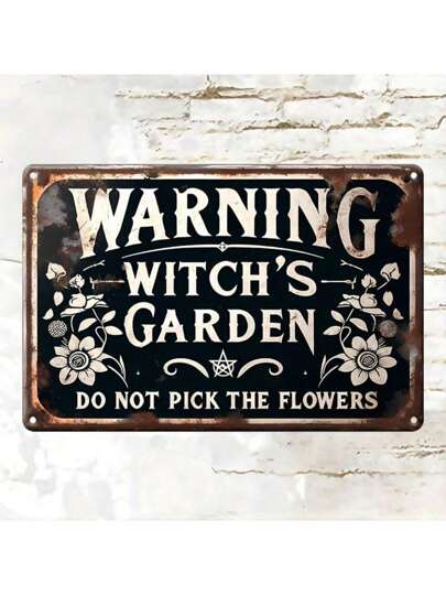 1 Stück Vintage Hexengarten Warnschild - Blumen nicht pflücken Dekor, retro Blechkunst für die Wand, geeignet für Zuhause, Garage, Café, Bar, Club, Geschäft, Restaurant, Bauernhof, Garten - Britischer Stil, Mehrzweck, Eisen Material, Wandhängend, 20,07cm x 30,23cm - Tolles Geschenk