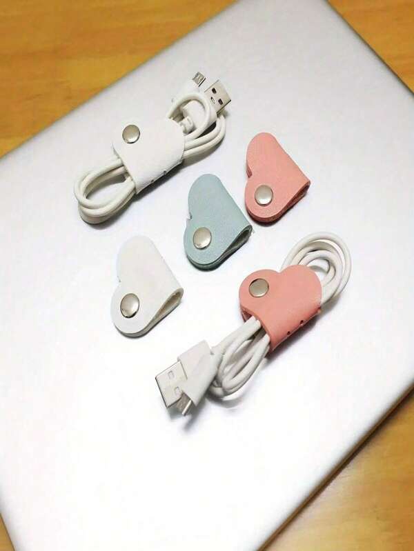 Set de 8 abrazaderas para cable en forma de corazón, cajas de almacenamiento multicolor para auriculares y cables, clips para organización de cables sin batería, organizador de cables unisex