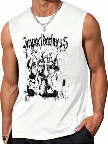 1pcs Gothic Cross Men's Tank Top, Ideal Choice For Summer Workout Gym Fitness Tank Top 100% Pure CottonSuitable For Casual Daily Wear - White - View 1