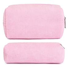 Checkered Makeup Bag Preppy Cosmetic Bag Bulk Blue Makeup Pouch Travel Toiletry Bag Organizer Cute Makeup Brushes Storage Bag Women Fashion - 燈芯絨亮粉紅色 - 查看 1