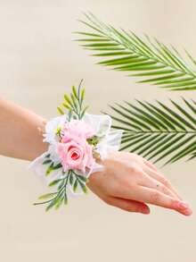 1pc Rose Wrist Corsage For Wedding Artificial Bridal Flower Corsage With Double Layer Pearl Bracelet Hand Decor For Prom Party Homecoming, Wristband Flowers Bride, Bridesmaid - Multicolor - View 10