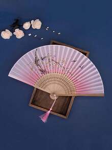 优雅扇子时尚古典复古木制手扇西班牙纯色折扇适用于婚礼和舞会，适合母亲节、婚礼季、毕业季、送给家人和朋友的礼物（流苏颜色随机）