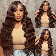 GK 13X4 Chocolate Brown Body Wave Lace Front Wigs Human Hair Wig 180% Density HD Transparent Lace Frontal Wigs Human Hair Pre Plucked With Baby Hair - Chocolate Brown - View 2