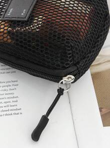 1 PC Black Mesh Shell Bag Wash Bag High-End Make Up Bag,Fashionable And Casual Large Capacity Portable Zipper Makeup Bags,Travel And Vacation Essentials Cosmetic Bags For Sanitary Napkins,Pouch Pads,Wired Earphones,Earpods,Headphones,Charger,Lipsticks,Cosmetics,Perfume,Skin Care And Beauty Products,Home Decor,For Mom,Women,Nurses,Students,School Girls,Keys,Holiday Gifts