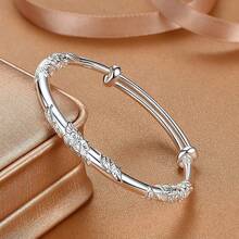 Pulseira Prateada de Mulher com Baixa Alergia em Estilo Retrô com Floral de Prata 925, Pulseira Versátil com Empurrar e Puxar, Presente para Casal e Melhores Amigos, Acessório de Uso Diário, Ornamento Decorativo Adequado para Todas as Estações, Presente Adequado para o Dia dos Namorados, Presente para Mulheres, Anti-Oxidação