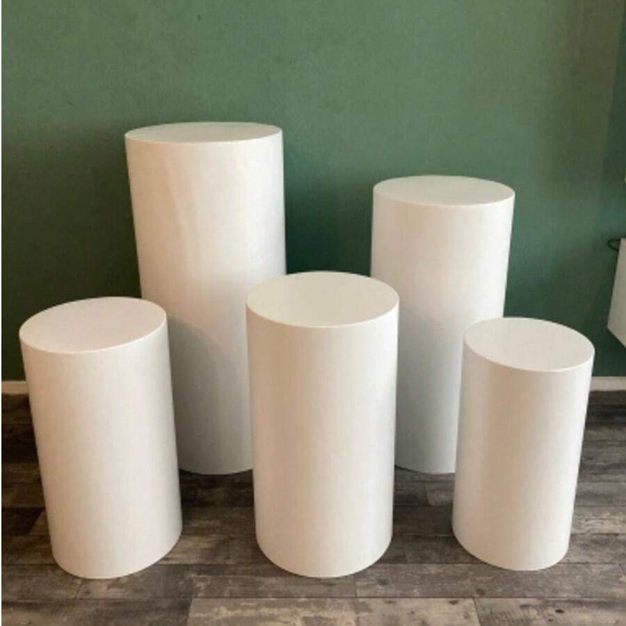 3/5 Pieces Metal Cylinder Pedestal Stand – White Stainless Steel Columns For Cake Display For Wedding, Birthday, Party Decoration
